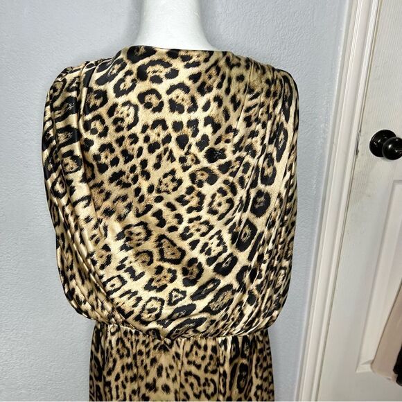REEM Silk Cape Cowl Neck Cheetah Animal Print Gold/Black Medium Dress Sz Large - Picture 6 of 11
